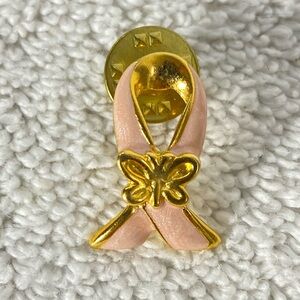5/$25 Vintage Avon Breast Cancer Awareness Pink Ribbon Gold Butterfly Enamel Pin